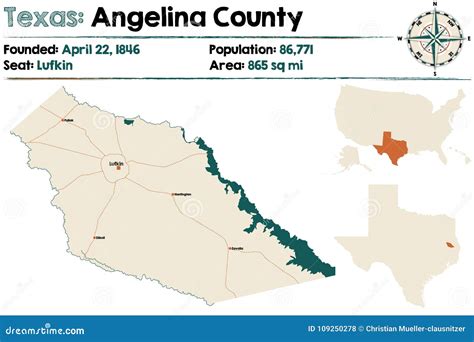 Map Of Angelina County In Texas Stock Vector Illustration Of