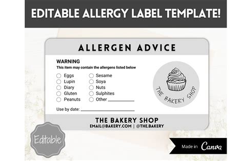 Editable Food Allergy Label Template Creative Market