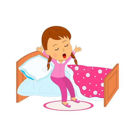 Cartoon Little Girl Waking Up In The Morning Stock Vector