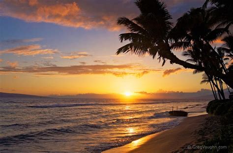Sunset With Beach And Palm Trees Kaanapali Resort Maui Hawaii