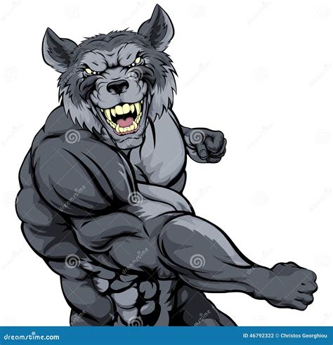 Punching Wolf Mascot Stock Vector Illustration Of Muscles 46792322