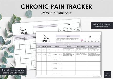 Monthly Chronic Pain Tracker Chart Pain Events Symptoms And Etsy