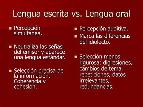 Ejercicio De Cuadro Comparativo Lengua Oral Vs Lengua Escrita