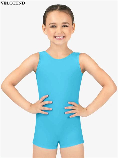 Velotend Child One Piece Lycra Jersey Scoop Neck Sleeveless Girls