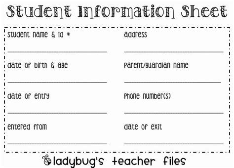30 Student Information Sheet For Teachers Example Document Template