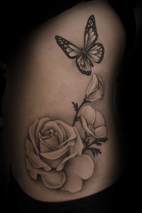 Realistic Butterfly Flower Tattoo White Flower Tattoos Rose And