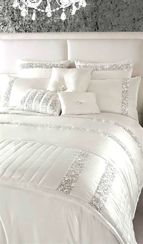Beautiful Bed Spread With Silver Sequins In Stripe Motive