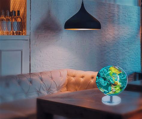 Exerz Illuminated World Globe 23cm Diameter Metal Base 2 In 1 Light