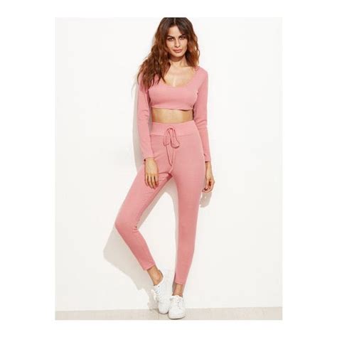 SheIn Sheinside Pink Crop Hooded Top With Drawstring Waist Pants 23