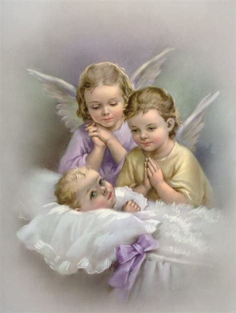 Print Two Guardian Angels Looking Over Baby Traditional