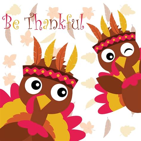 Vector Cartoon Illustration With Cute Turkey On Maple Leaves Background