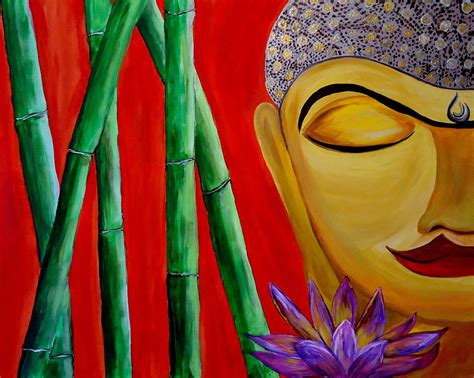 Buddha Bamboo Lotus Zen Painting By Lynda Luburic Fine Art America