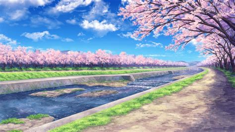 Building Cherry Blossoms Clouds Flowers Game Cg Grass Koneko Neko Neko