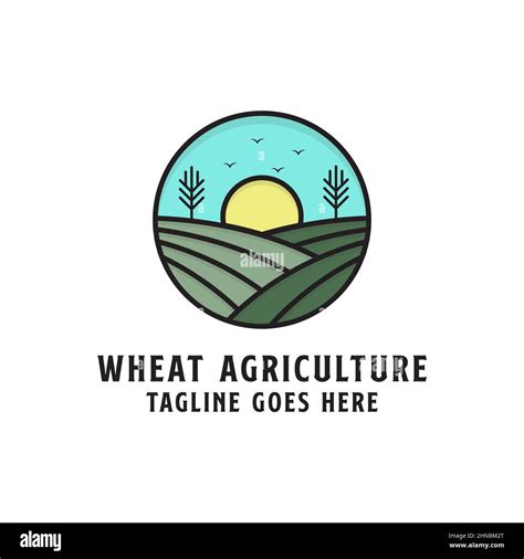 Agriculture Farm Logo Design Badge Line Art Flat Design Harvest Logo