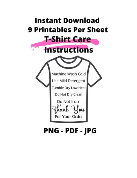 Instant Download T Shirt Care Instructions Card Template Etsy