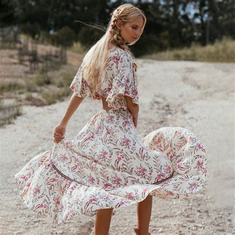 jastie floral print summer dress boho chic dresses gown high low hem hippie beach dress women