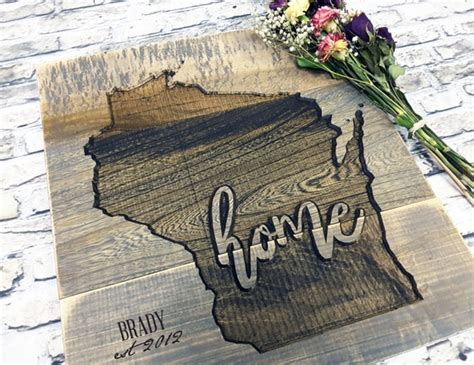 Carved Custom Home State Wood Sign Wisconsin Wood Art