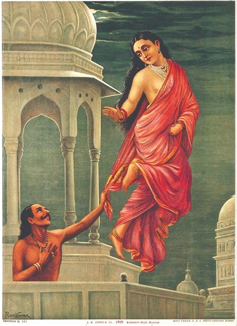 Apsara Celestial Nymph Urvashi And King Pururavas Raja Ravi Varma Chromolithograph Print