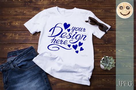Download Unisex T-shirt mockup with jeans and succulent. - Crella
