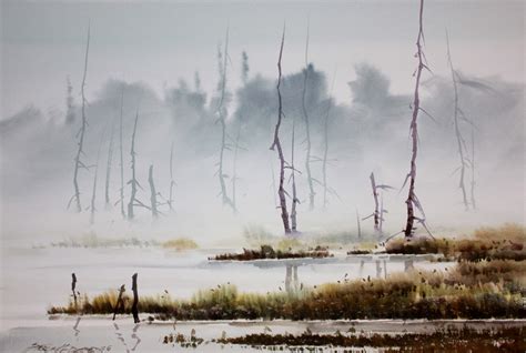 Sterling Edwards Cool Fog Watercolor Landscape Paintings Landscape