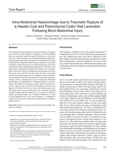 Pdf Intra Abdominal Haemorrhage Due To Traumatic Rupture Of A Hepatic