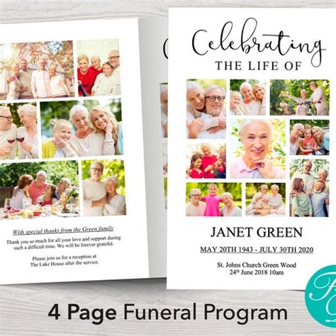 Photo Collage Funeral Program Template Celebration Of Life Etsy Uk