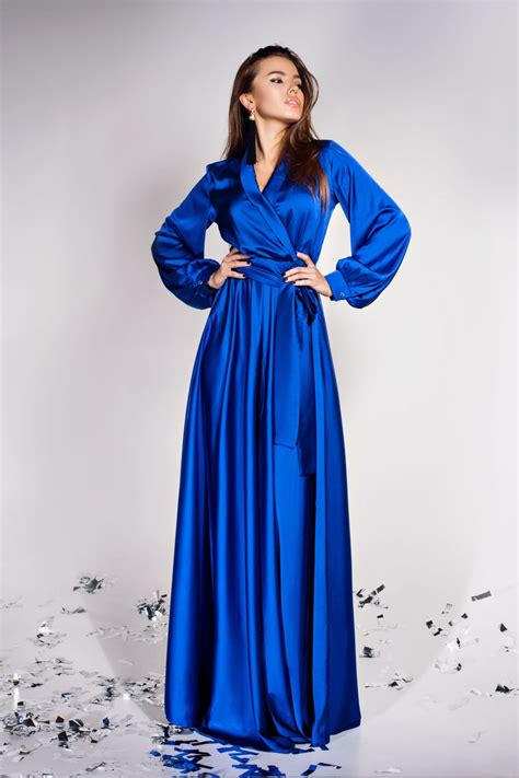 Royal Blue Silk Bridesmaid Dress Long Sleeve Maxi Satin Etsy