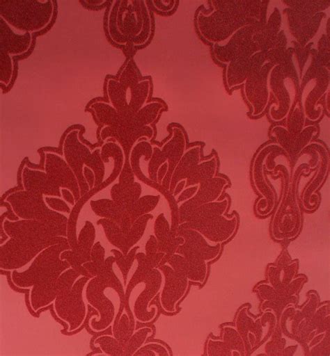 Symphony Damask Velvet Flocked Wallpaper In Rose From The Plush Collec