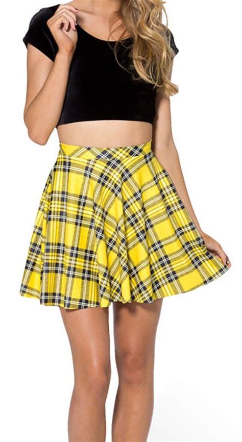 Womens Flared Stretch Soft Tartan Yellow Print Pleated Mini Dress Skater Skirt S At Amazon
