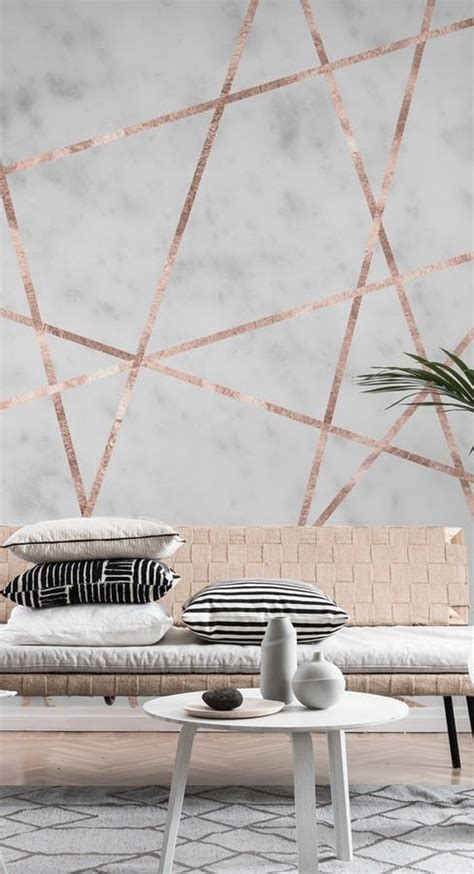 White Marble Rose Gold Geo 1 Wallpaper White Marble Wall Murals Mural