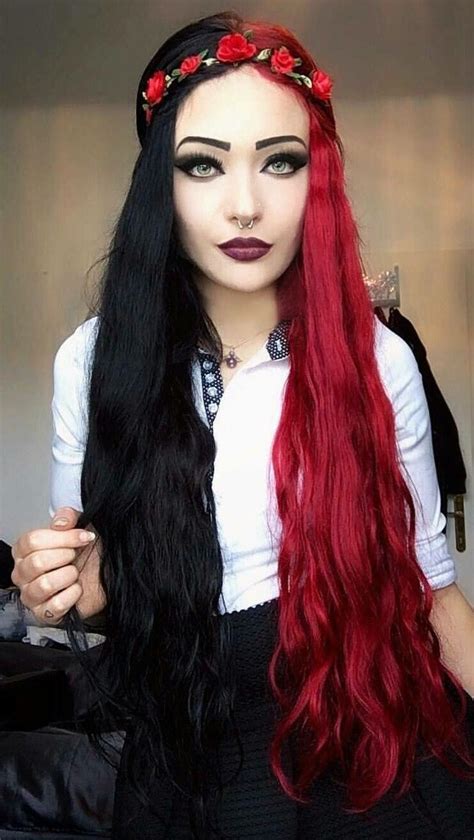 Red And Black Split Dyed Hair Coloración De Cabello