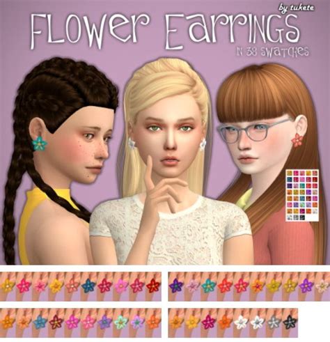 Tukete Flower Earrings • Sims 4 Downloads Sims 4 Sims Flower Earrings
