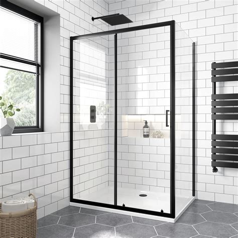 London Matt Black Sliding Shower Enclosure Small Bathroom Makeover