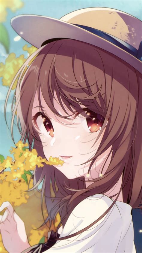 Download Wallpaper 720x1280 Autumn Tree Branch Anime Girl Cute