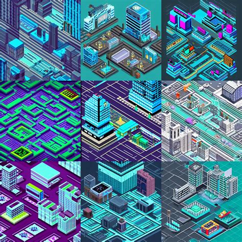 Isometric Pixel Art Cyberpunk City In Black And Cyan Stable Diffusion