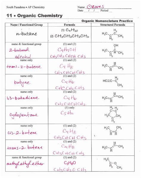 Worksheet For Organic Chemistry With Answers Chemistry Worksheets