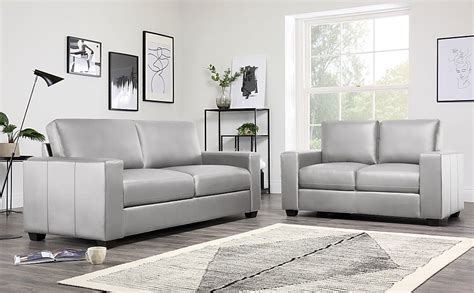 Mission Light Grey Leather 32 Seater Sofa Set Furniture Choice