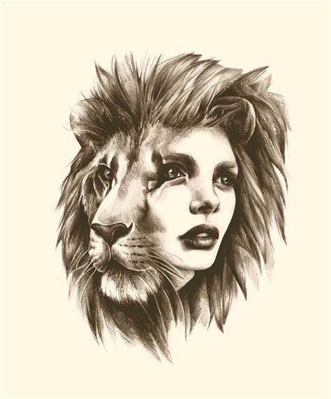 Lion Woman Face Great Tattoo Idea Drawing By Sarah