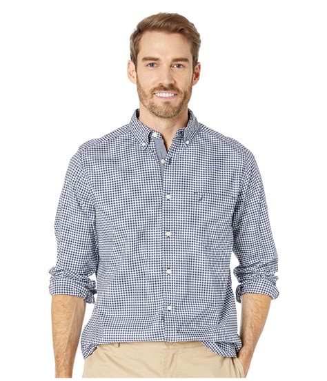 Nautica Cotton Classic Fit Stretch Gingham Long Sleeve Button Down