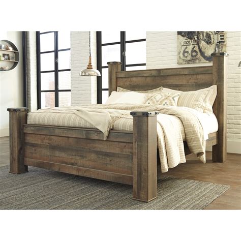 Signature Design By Ashley Trinell Rustic Look King Poster Bed Royal