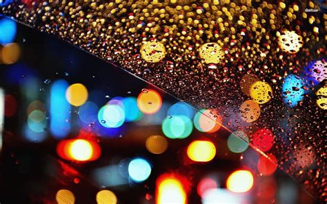 Wallpaper Night Rain Water Drops Christmas Bokeh Holiday New