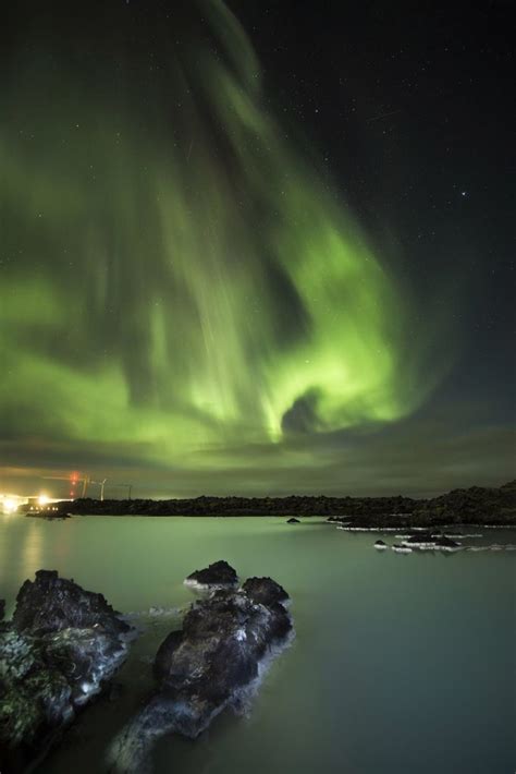 The Green Storm Northern Lights Over The Blue Lagoon Grindavik