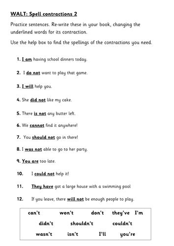 apostrophes  contraction  levels  helensq teaching resources tes