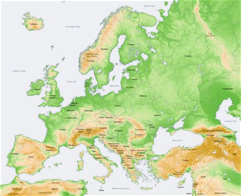 Large Detailed Physical Map Of Europe 2006 Issue Europe Large Detailed