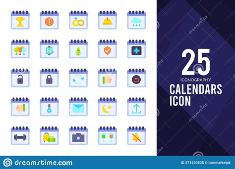 25 Calendars Flat Icon Pack Vector Illustration Stock Vector