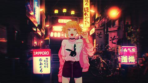 Hd Wallpaper Anime Anime Girls Simple Simple Background Glitch Art