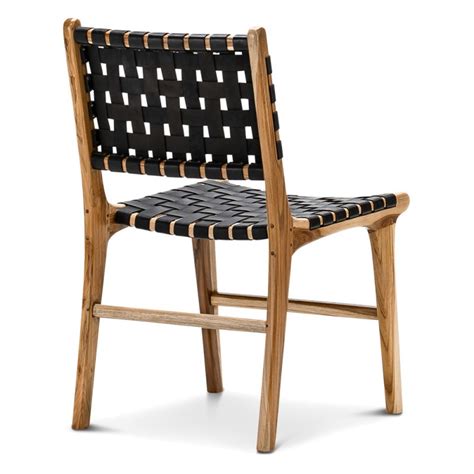 Lazie Leather Strap And Teak Timber Dining Chair Set Of 2 Black