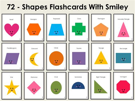 Shapes Flashcards Printable 72 Basic Shapes Flash Cards Etsy