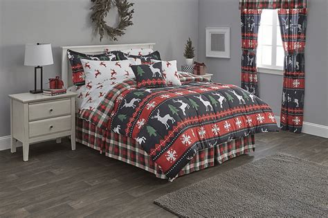 Christmas Trees Reindeer Snowflakes Red And Green Plaid Full Comforter