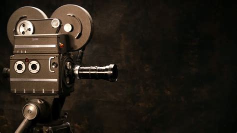 Vintage Hollywood Movie Camera In Front Of Black Royalty Free Video